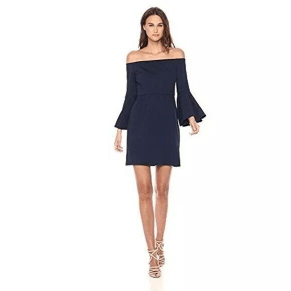 Trina Turk Bright Neon Red Orange Miley Off Shoulder Bell Sleeve Dress 2 NWT - Picture 7 of 7